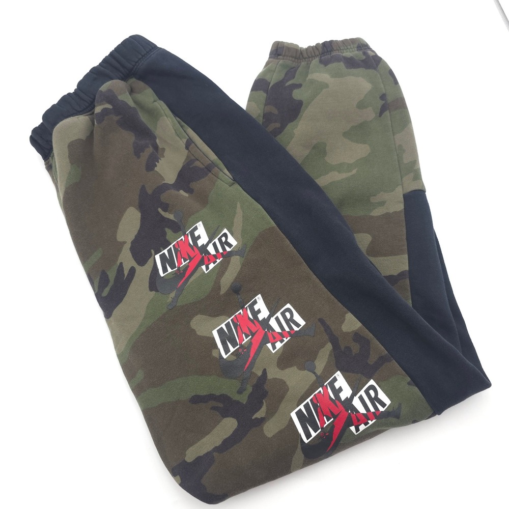Nike Air Jordan Camo Fleece Joggers Mens Large Green Black CU2062-222 Read